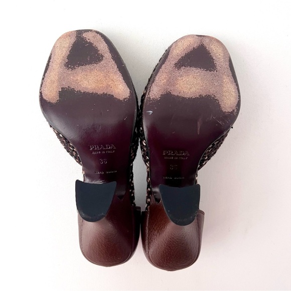 PRADA | Brown Tweed Leather Peep Toe D’Orsay Heels Pumps Vintage Y2K EU 36 - Picture 12 of 14